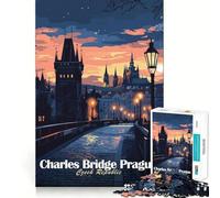 Rompecabezas para Adultos 1000 Puente de Carlos Praga Arte de Borde Exacto Juguete de construcción Focus Juego de Tiempo Acogedor Arte de Pared navideño (38x26cm)