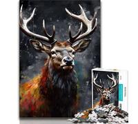 Rompecabezas para Adultos 1000 Retratos de Ciervos al óleo Rompecabezas para Adolescentes Juego desafiante Juguetes decoración de Pared cumpleaños y Navidad 38x26cm