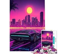 Rompecabezas para Adultos 1000 Retro City Sunset Desafiante de completar Corte de precisión Juego Familiar para Mayores de 14 años (38x52cm)