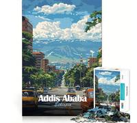 Rompecabezas para Adultos 1000 Rompecabezas Addis Abeba Etiopía Paisaje Urbano Bordes limpios Juego de lógica Rompecabezas Juego Lento Divertido Escena navideña Arte (50x75cm)
