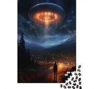 Rompecabezas para Adultos 1000 Rompecabezas Alien Spaceship Over Mountain Town Rompecabezas para Adultos Juguete Decoración De Pared Aliviador De Estrés Regalos Y Cumpleaños Únicos 52x38cm/1000pcs