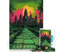 Rompecabezas para Adultos 1000 Rompecabezas Arte de Propaganda de Camboya Juego de Ajuste Exacto Acertijo Regalo de ingenio Tiempo de diversión Tranquilo Regalo de Arte navideño (38x26cm)