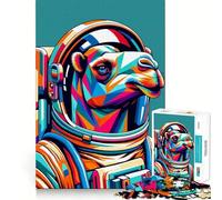 Rompecabezas para Adultos 1000 Rompecabezas Astronauta Camello WPAP Borde Limpio Juego de lógica Rompecabezas Juego Lento Divertido Escena navideña Arte (50x75cm)