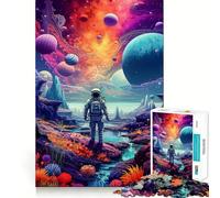 Rompecabezas para Adultos 1000 Rompecabezas Astronauta El Espacio es Salvaje Arte de Corte Exacto Juego Divertido de concentración Juego de relajación Decoración navideña para Pared (38x26cm)