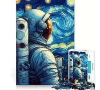 Rompecabezas para Adultos 1000 Rompecabezas Astronauta en el Espacio Estilo Noche Estrellada Bordes limpios Juego de lógica Rompecabezas Juego Lento Divertido Escena navideña Arte (38x52cm)