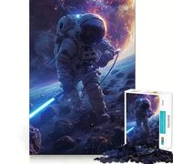 Rompecabezas para Adultos 1000 Rompecabezas Astronauta en el Espacio Juego de lógica de Bordes limpios Juego Lento Divertido Escena navideña Arte (38x26cm)