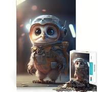 Rompecabezas para Adultos 1000 Rompecabezas Astronauta Espacio Búho Juego de Bordes limpios Rompecabezas de lógica Juego Lento Divertido Escena navideña Arte (38x26cm)