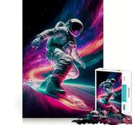 Rompecabezas para Adultos 1000 Rompecabezas Astronauta Haciendo Snowboard en el Espacio Juego de lógica de Bordes limpios Juego Lento Divertido Escena navideña Arte (38x26cm)