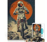 Rompecabezas para Adultos 1000 Rompecabezas Astronauta Motocross Luna Arte de Corte Exacto Juego Divertido de concentración Juego de relajación Decoración navideña para Pared (50x75cm)