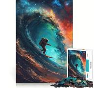 Rompecabezas para Adultos 1000 Rompecabezas Astronauta Surf cósmico Juego de Bordes limpios Rompecabezas de lógica Juego Lento Divertido Escena navideña Arte (38x52cm)