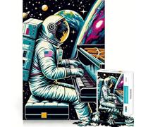 Rompecabezas para Adultos 1000 Rompecabezas Astronauta Tocando el Piano WPAP Borde Limpio Juego de lógica Rompecabezas Juego Lento Divertido Escena navideña Arte (38x52cm)