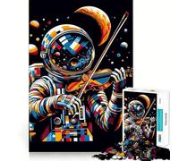 Rompecabezas para Adultos 1000 Rompecabezas Astronauta Violín WPAP Borde Limpio Juego de lógica Rompecabezas Juego Lento Divertido Escena navideña Arte (38x26cm)