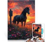 Rompecabezas para Adultos 1000 Rompecabezas Atardecer en el Caballo Negro Hecho de cartón para Mayores de 14 años Entrena tu Cerebro y Tus Manos Regalos de Juegos de Navidad tamaño:26x38cm