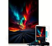 Rompecabezas para Adultos 1000 Rompecabezas Aurora Boreal sobre una Carretera Borde Limpio Juego de lógica Rompecabezas Juego Lento Divertido Escena navideña Arte (38x26cm)