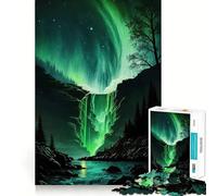 Rompecabezas para Adultos 1000 Rompecabezas Auroras Cascada Brillante Arte de Corte Exacto Juego Divertido para concentrarse Juego para Relajarse Decoración navideña para la Pared (38x26cm)