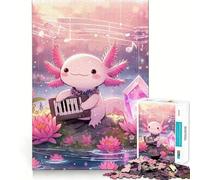 Rompecabezas para Adultos 1000 Rompecabezas Axolotl Tocando el Piano Estanque Bordes limpios Juego de lógica Rompecabezas Juego Lento Divertido Escena navideña Arte (50x75cm)