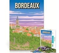 Rompecabezas para Adultos 1000 Rompecabezas Burdeos Francia Póster de Viaje Vintage Place De La Bourse Espejo de Agua Corte preciso Diversión,Juguete de construcción de Enfoque,Tiempo de Ocio