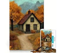 Rompecabezas para Adultos 1000 Rompecabezas Cabaña de otoño en Las montañas Juego de lógica de Bordes limpios Juego Lento Divertido Escena navideña Arte (38x52cm)