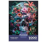 Rompecabezas para Adultos 1000 Rompecabezas Colorful Floral Sugar Skull Art Print Rompecabezas para Adultos Juego Familiar Patrón De Ensamblaje Regalos Y Cumpleaños Únicos 70x50cm/1000pcs