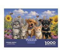 Rompecabezas para Adultos 1000 Rompecabezas Cute Kittens and Puppies Garden Rompecabezas para Adultos Juegos De Relajación Corte De Precisión Regalos Y Cumpleaños Únicos 52x38cm/1000pcs