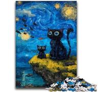 Rompecabezas para Adultos: 1000 Rompecabezas de Gato de Night Sky, Cielo Nocturno, para Adultos, para Juegos educativos, desafío, Juguete, Regalo de cumpleaños, Regalos, Arte Mural (50x75cm)