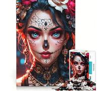 Rompecabezas para Adultos 1000 Rompecabezas Día de Muertos Mujer, Juegos Familiares, interacción Entre Padres e Hijos, Juegos desafiantes Regalos 38x52cm