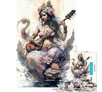 Rompecabezas para Adultos 1000 Rompecabezas Diosa Saraswati Hinduismo Diversión en casa Juegos Familiares para aliviar el estrés para Mayores de 14 años (50x75cm)