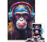 Rompecabezas para Adultos 1000 Rompecabezas DJ Monkey con Auriculares Juegos Familiares Interacción Entre Padres e Hijos Juego desafiante Regalos 50x75cm