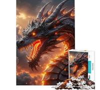 Rompecabezas para Adultos 1000 Rompecabezas Dragón temible con Aliento de Fuego Actividades Divertidas en casa para divertirse en Familia Juego práctico para Mayores de 14 años (38x52cm)