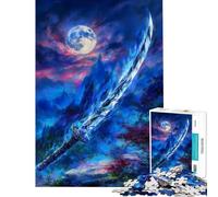 Rompecabezas para Adultos 1000 Rompecabezas Espada Azul mística bajo la luz de la Luna Desafío Educativo Arte Mural Juego práctico para Mayores de 14 años Juego de Rompecabezas ofrecido (38x52cm)