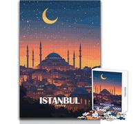 Rompecabezas para Adultos 1000 Rompecabezas Estambul Turquía Paisaje Nocturno Ilustración Juego desafiante Juguetes Aprendizaje Educativo Arte Obra Regalo Tamaño 38x26cm