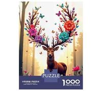 Rompecabezas para Adultos 1000 Rompecabezas Floral Antlered Deer Art Print Rompecabezas para Adultos Juego Práctico para La Diversión Familiar Regalos Y Cumpleaños Únicos 52x38cm/1000pcs