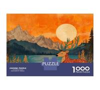 Rompecabezas para Adultos 1000 Rompecabezas Forest Serenity Deer and Cat Sunset Scene Rompecabezas para Adultos Juego Familiar Decoración De Pared Oferta como Regalos para Toda La Familia 38x26cm/100