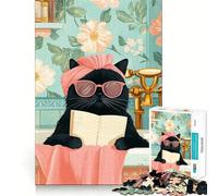 Rompecabezas para Adultos 1000 Rompecabezas Gato en la bañera con Libro Juego de Ajuste Exacto Acertijo Regalo de ingenio Tiempo de diversión Tranquilo Regalo de Arte navideño (50x75cm)