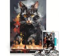 Rompecabezas para Adultos 1000 Rompecabezas Gato Maestro de ajedrez Pintura, Juegos Divertidos, Entrena tu Cerebro y Tus Manos, fortalece el Amor Entre Parejas 38x52cm