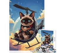 Rompecabezas para Adultos 1000 Rompecabezas Gato piloto en helicóptero Juguete Decoración de Pared Gran Regalo para Juegos Juego Familiar con póster a Juego y Hoja de Trivia Tamaño 50x75cm