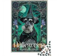 Rompecabezas para Adultos 1000 Rompecabezas Halloween Witch Dog Art Print-5 Rompecabezas para Adultos Juegos De Relajación Corte De Precisión Regalos Y Cumpleaños Únicos 70x50cm/1000pcs