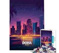 Rompecabezas para Adultos 1000 Rompecabezas Horizonte de Doha Qatar por la Noche Juegos Divertidos para Juegos educativos Desafío Juguete Grandes Regalos y Juguetes Arte de Pared Tamaño 75x50cm