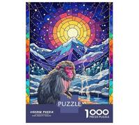 Rompecabezas para Adultos 1000 Rompecabezas Japanese Macaque Stained Glass Art Rompecabezas para Adultos Juego Familiar Decoración De Pared Oferta como Regalos para Toda La Familia 52x38cm/1000pcs