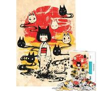 Rompecabezas para Adultos 1000 Rompecabezas Kitsune Girl y máscaras Yokai Actividades Divertidas en casa para la diversión Familiar Juego práctico para Mayores de 14 años (38x52cm)