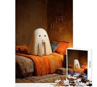 Rompecabezas para Adultos 1000 Rompecabezas Lindo Fantasma Rezando en un Dormitorio Acogedor Pintura Juguetes antiestrés Gran Regalo para Juegos Juego práctico Ayuda a ejercitar el Cerebro 38x52cm