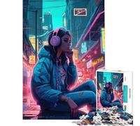 Rompecabezas para Adultos 1000 Rompecabezas Neon Lofi Cyberpunk Actividades Divertidas en casa para la diversión Familiar Juego práctico para Mayores de 14 años (38x26cm)