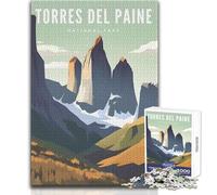Rompecabezas para Adultos 1000 Rompecabezas Parque Nacional Torres del Paine Juego de desafío único Regalo para Mejorar la Memoria para cumpleaños Tamaño 38x26cm