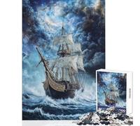 Rompecabezas para Adultos 1000 Rompecabezas Piratas a través de la tormenta Juguetes antiestrés Gran Regalo para Juegos Juego práctico Ayuda al Cerebro a ejercitar Tamaño 38x52cm