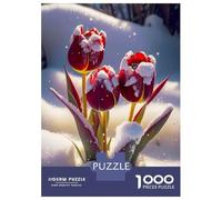 Rompecabezas para Adultos 1000 Rompecabezas Red Tulips Flowers in Snow Rompecabezas para Adultos Juguetes Antiestrés Mejora La Memoria Ayuda A Ejercitar El Cerebro 52x38cm/1000pcs
