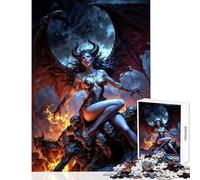 Rompecabezas para Adultos 1000 Rompecabezas Reina Demonio Lilith en un Trono de Calaveras Juguete Educativo Regalos para Mujeres Hombres Juegos Relajantes Ayuda al Cerebro Ejercicio Tamaño 50x75cm
