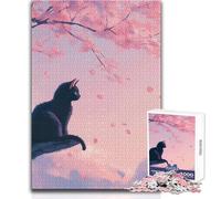 Rompecabezas para Adultos 1000 Rompecabezas Sakura Cat Hermoso diseño Juego Decoración de Arte para el hogar Regalo para cumpleaños Tamaño 38x26cm