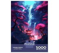 Rompecabezas para Adultos 1000 Rompecabezas Sakura Waterfall Temple Rompecabezas para Adultos Juegos De Relajación Corte De Precisión Regalos Y Cumpleaños Únicos 38x26cm/1000pcs