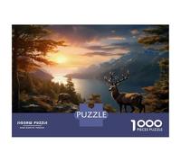 Rompecabezas para Adultos 1000 Rompecabezas Scenic Sunset with Deer Rompecabezas para Adultos Juego Familiar Patrón De Ensamblaje Regalos Y Cumpleaños Únicos 70x50cm/1000pcs