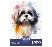 Rompecabezas para Adultos 1000 Rompecabezas Shih Tzu Watercolor Rompecabezas para Adultos Juguetes Antiestrés Mejora La Memoria Ayuda A Ejercitar El Cerebro 52x38cm/1000pcs